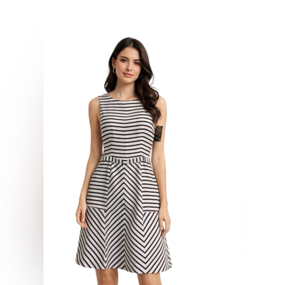 NEW Taylor Navy White Striped Sleeveless Dress Size 6